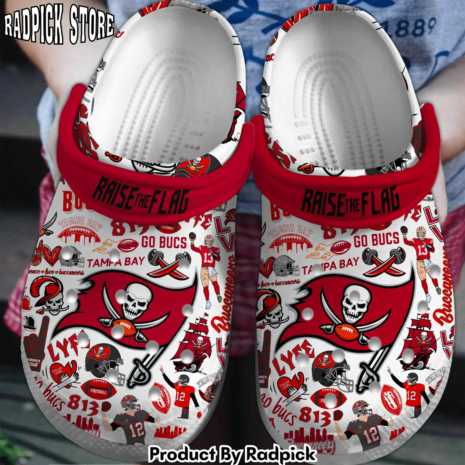 Radpick tampa bay buccaneers nfl sport crocss crocband clogs shoes comfortable for men women and kids footwearelite exclusive fqi rp652991